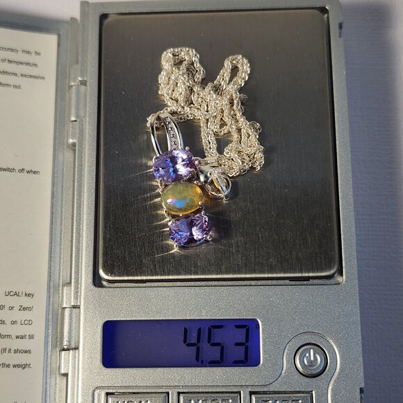 NIB Natural Ethiopian Welo Opal & Genuine Tanzanite Necklace 925 16" Necklace - Picture 11 of 12